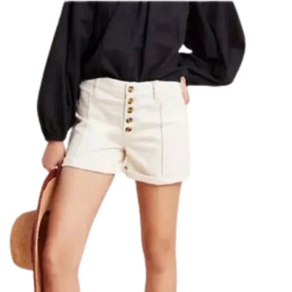 Pilcro by Anthropologie Womens 28 Slim Boyfriend Button Fly Short In Off White